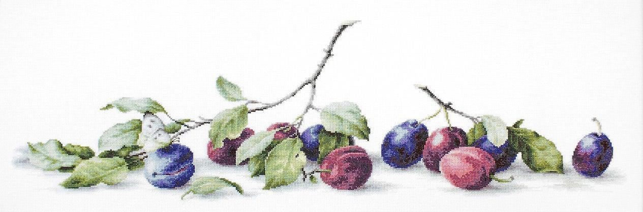 Counted Cross-Stitch Kit Plums B2257L Needlework Easy Small Green Blue By Luca-S Canvas Cotton