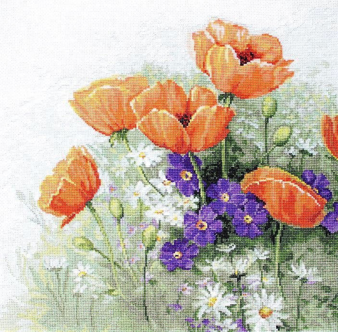Counted Cross-Stitch Kit Poppies B2368 Needlework Flowers Orange Purple Green White Nature By Luca-S Canvas Cotton Easy Grass