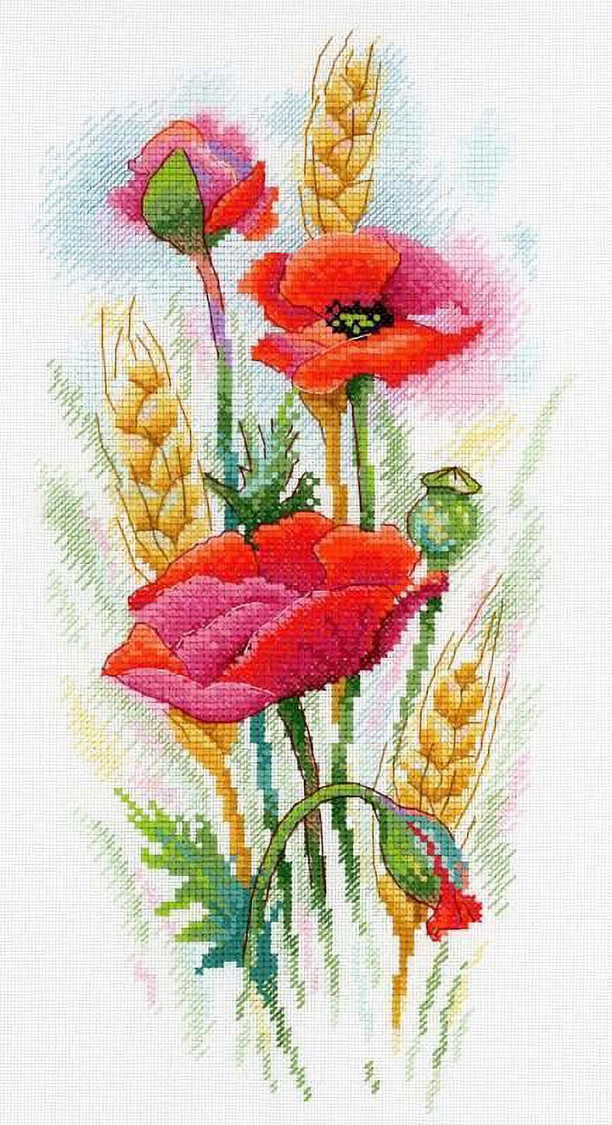 Counted Cross-Stitch Kit Poppy Charm SA-021 Needlework Easy Small Flowers Red Green By MP Studia Canvas