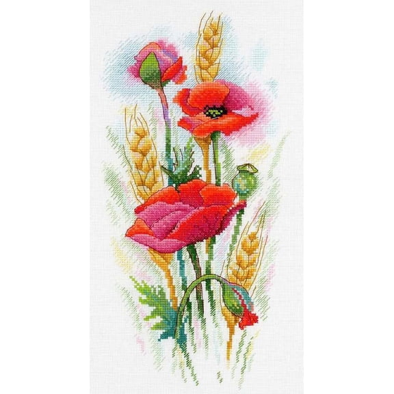 Counted Cross-Stitch Kit Poppy Charm SA-021 Needlework Easy Small Flowers Red Green By MP Studia Canvas