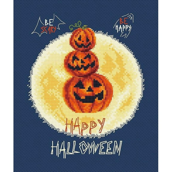 Counted Cross Stitch Kit Pumpkin's Party Leti997 By LetiStitch Canvas Cotton Halloween Easy Small Orange Blue
