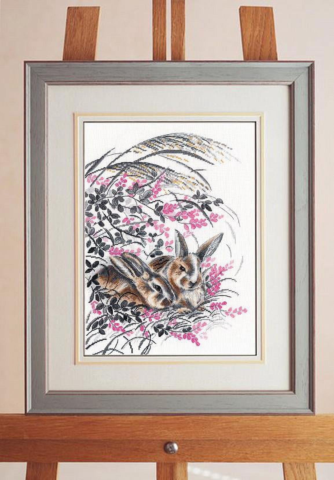 Counted Cross Stitch Kit Rabbit 1428 Needlework Flowers Nature By Oven Pink Animals Gray