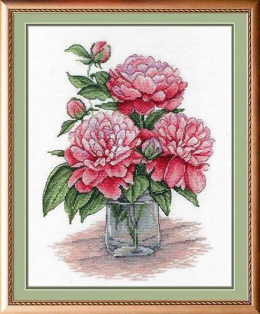 Counted Cross Stitch Kit Red Flowers HB-543 / SNV-543 Peonies Needlework Easy Pink Green By MP Studia