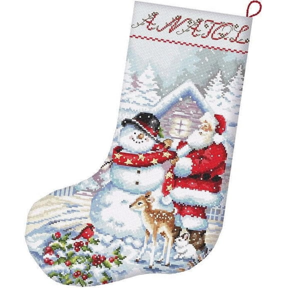 Letistitch Counted Christmas Stocking Snowman and Santa Cross Stitch Kit 24.5 x 37 cm