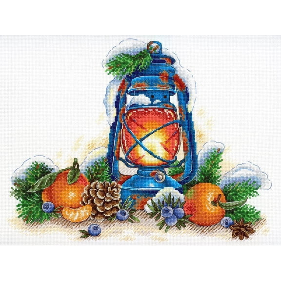 Counted Cross Stitch Kit Tangerine Aroma SNV-757 Needlework Canvas Cotton By MP Studia Orange Blue