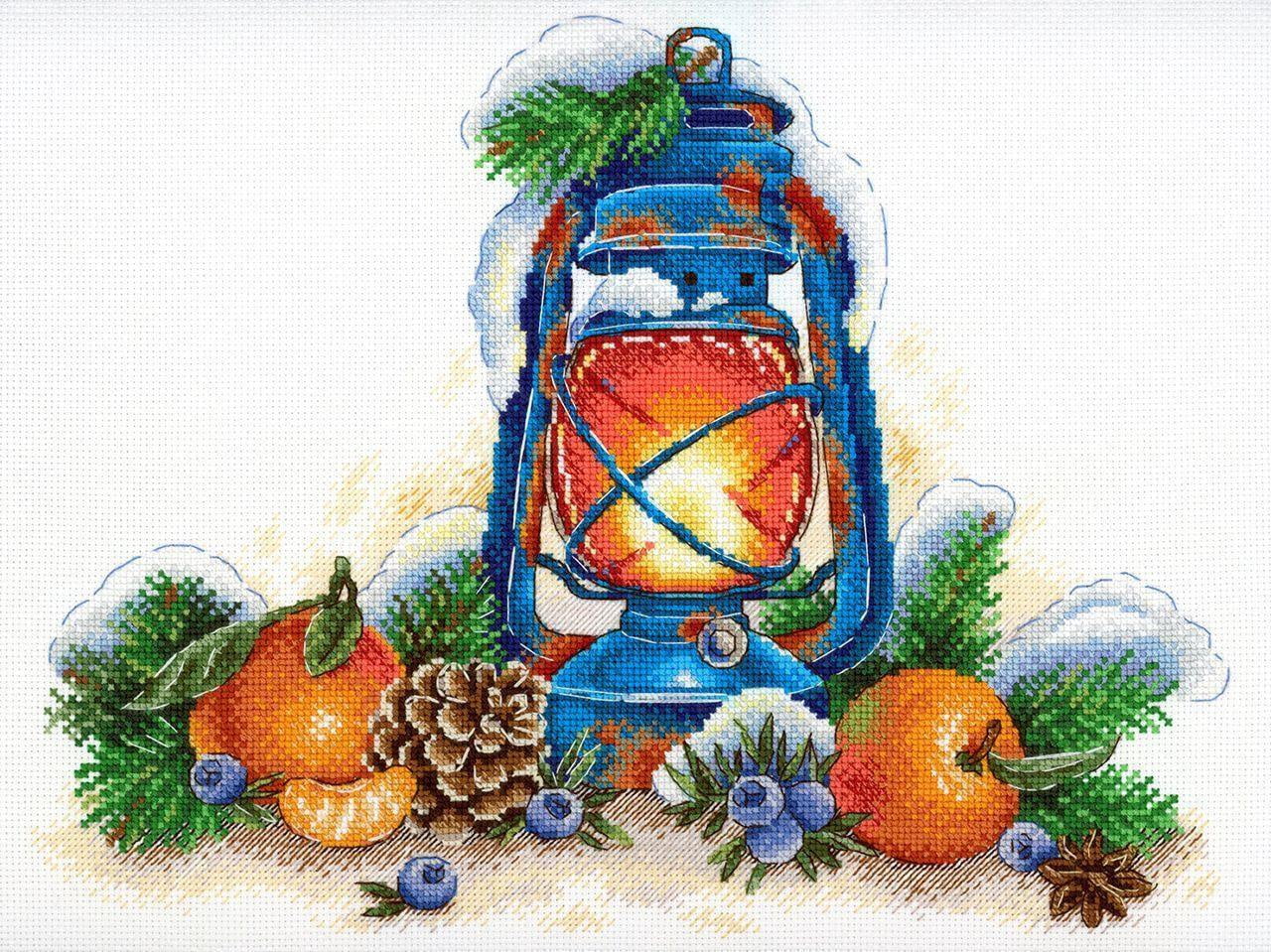Counted Cross Stitch Kit Tangerine Aroma SNV-757 Needlework Canvas Cotton By MP Studia Orange Blue