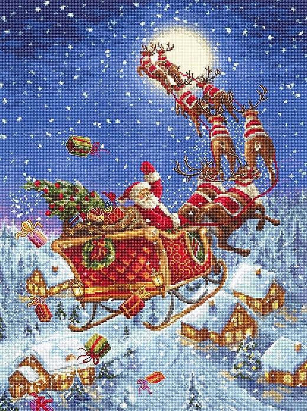 Counted Cross Stitch Kit The Reindeers On Their Way! Leti958 Needlework Blue Red Christmas By LetiStitch