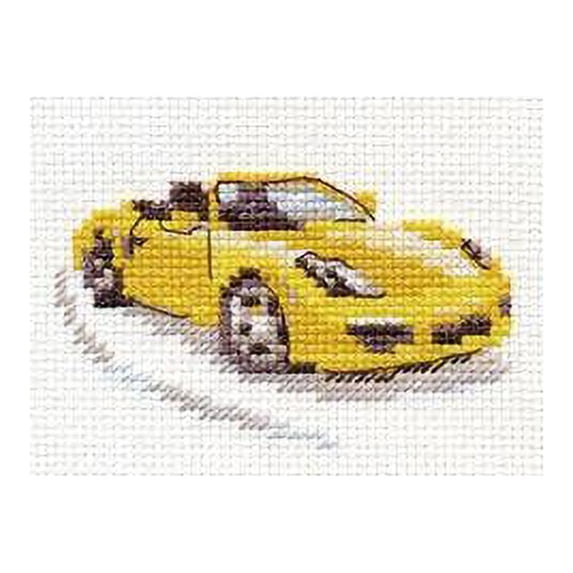 Counted Cross-Stitch Kit Yellow Sportcar 0-156 by Alisa Needlework Car Easy Canvas Black