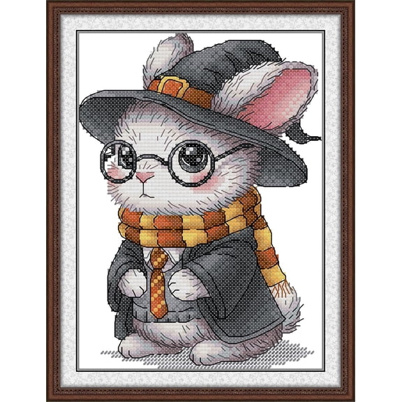Counted Cross Stitch Kits for Adults,14CT Unprinted Pattern Embroidery Kits for Beginners,Easy Cross-Stitch Set DMC Threads Needlework- Lufthansa Bunny 6.7''8.7''