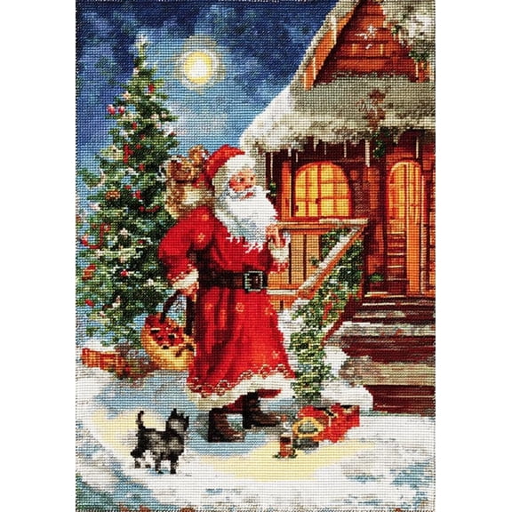 Counted Cross Stitch Kits For Adults Embroidery Santa Claus and a Snowy Scene 11Ct Stamped Cross Stitch Kit Pattern Embroidery Kit Pre-Printed Fabric Home Decor Adult Craft Kits