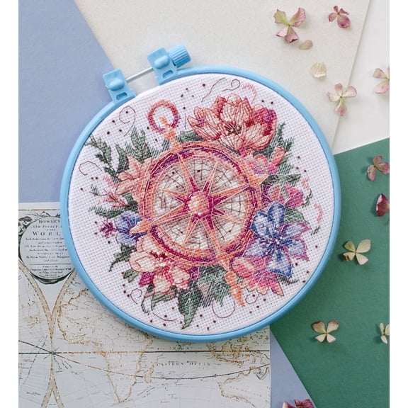 Wizardi Counted Cross-Stitch kit - Direction to Harmony. Beginner Embroidery Kit for Adults. Cross-Stitch Supplies. Needle, Canvas, Scheme, Floss and Floss Organizer Kit. AHM-084 Abris Art