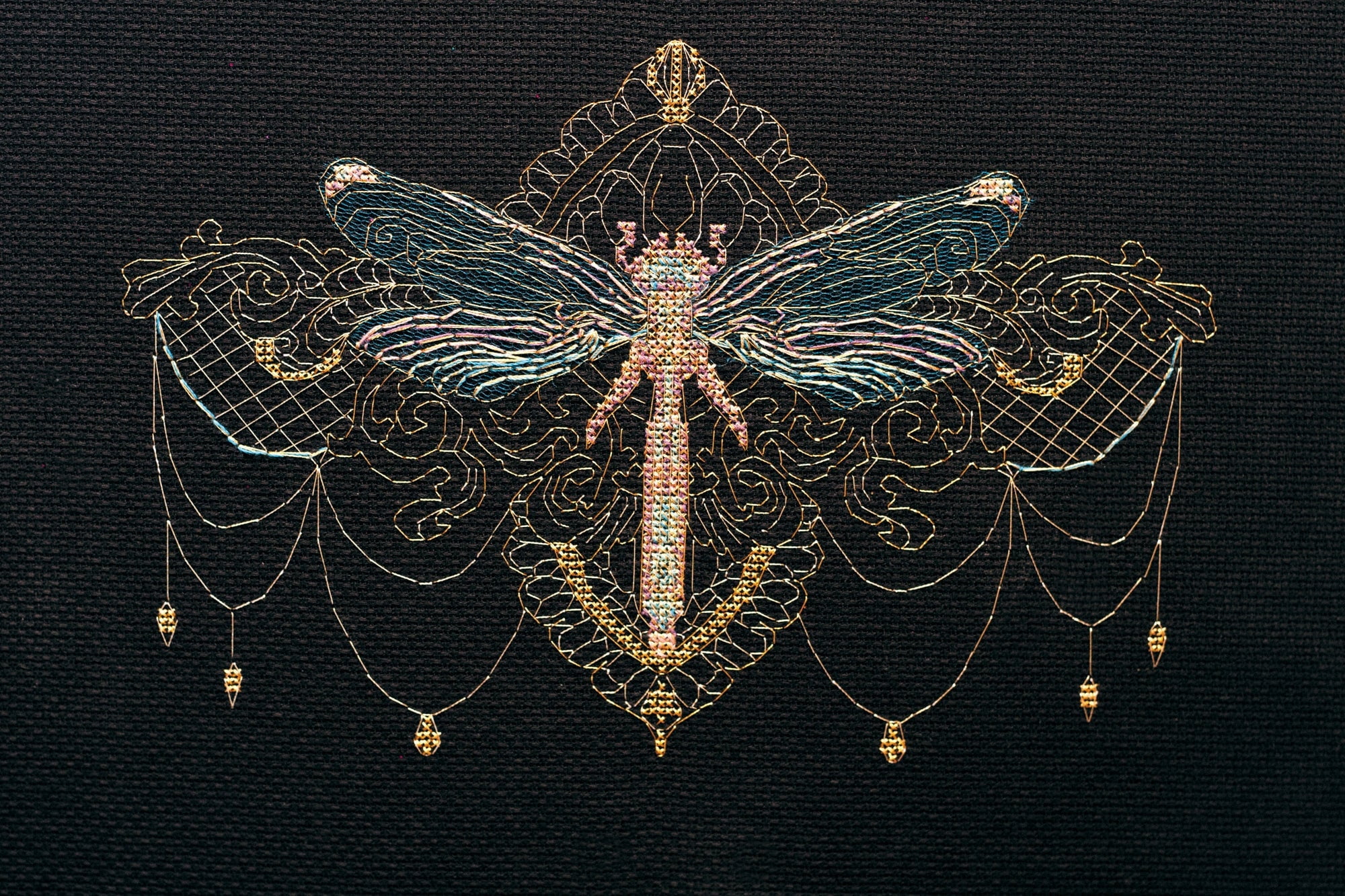 Counted Cross stitch kit - Golden dragonfly