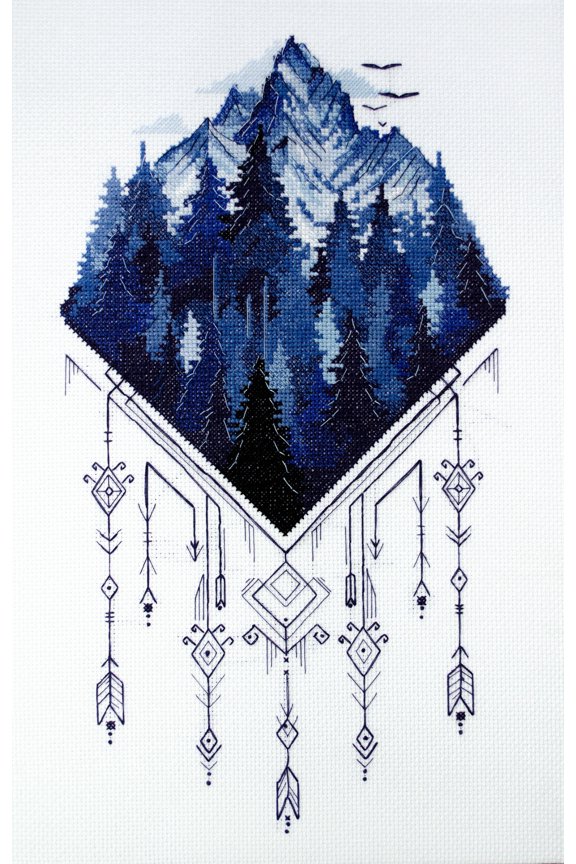Counted Cross-Stitch kit - Silver Land. Beginner Embroidery Kit for Adults. Cross-Stitch Supplies. Needle, Canvas, Scheme, Floss and Floss Organizer Kit. AH-242 Abris Art