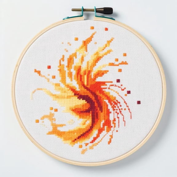 Counted Easy Cross Stitch Kits Fire Basketball Color Stamped Embroidery for Starter Kits DIY 11CT Stamped Patterns Embroidery Needlework Kit Supplies 12 Inch Hoop Included(62-A)