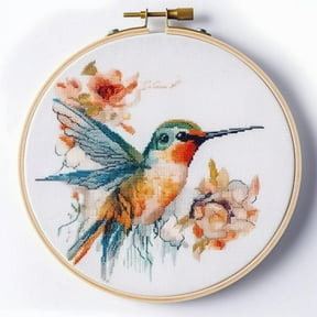 Counted Easy Cross Stitch Kits Hummingbird Color Stamped Embroidery for Starter Kits DIY 11CT Stamped Patterns Embroidery Needlework Kit Supplies 12 Inch Hoop Included(85-A)
