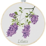 Counted Easy Cross Stitch Kits Lilacs Color Stamped Embroidery for Starter Kits DIY 11CT Stamped Patterns Embroidery Needlework Kit Supplies 10 Inch Hoop Complete Included