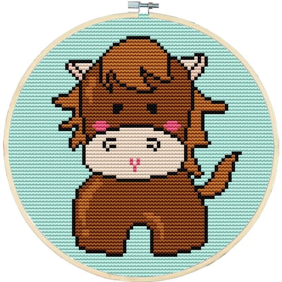 Counted Easy Cross Stitch Kits Zodiac Animal Cattle Color Stamped Embroidery for Starter Kits DIY 11CT Stamped Patterns Embroidery Needlework Kit Supplies 10 Inch Hoop Complete Included