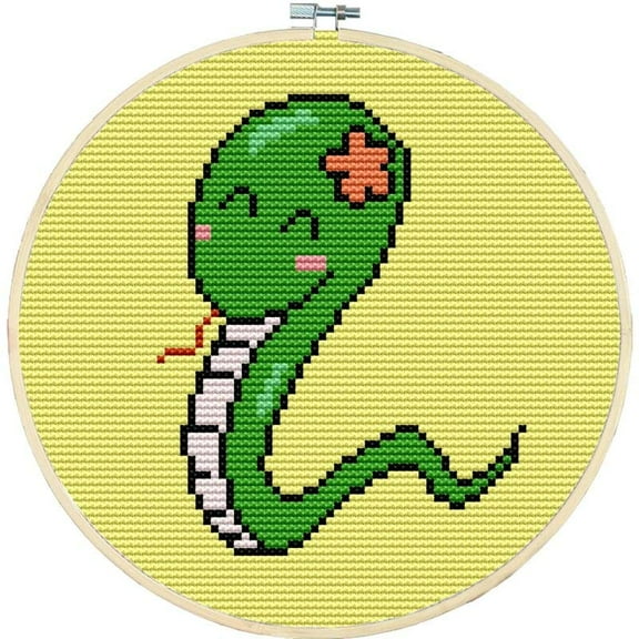 Counted Easy Cross Stitch Kits Zodiac Animal Snake Color Stamped Embroidery for Starter Kits DIY 11CT Stamped Patterns Embroidery Needlework Kit Supplies 10 Inch Hoop Complete Included