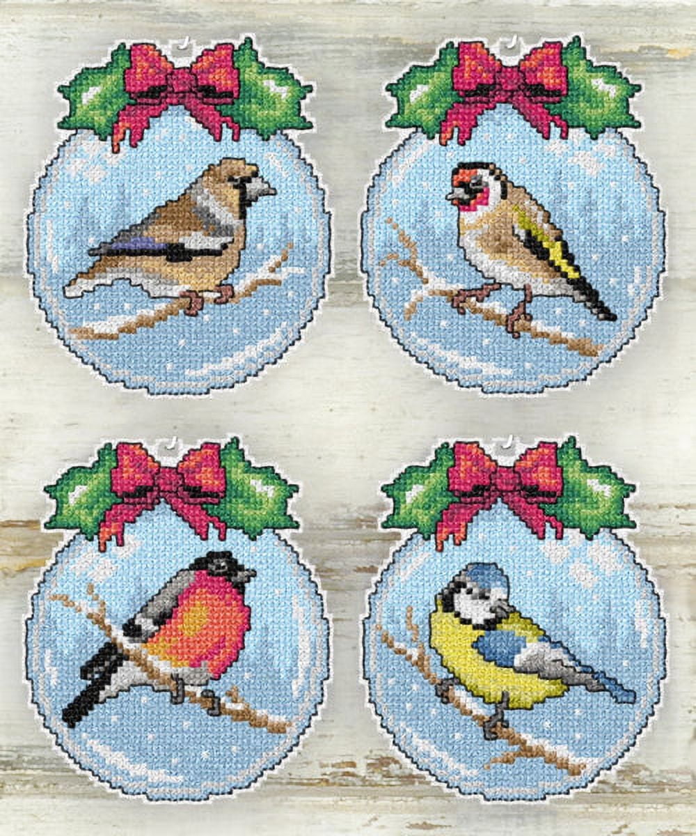 Counted cross stitch kit with plastic canvas "Birds" set of 4 designs 7685