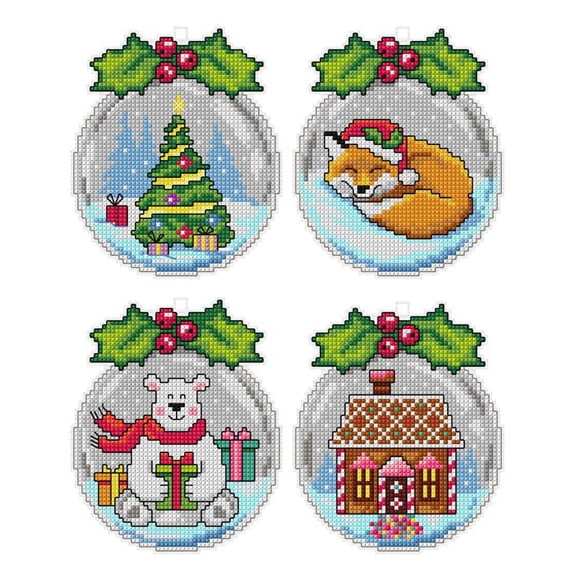 Counted cross stitch kit with plastic canvas "Christmas balls" set of 4 designs 7678