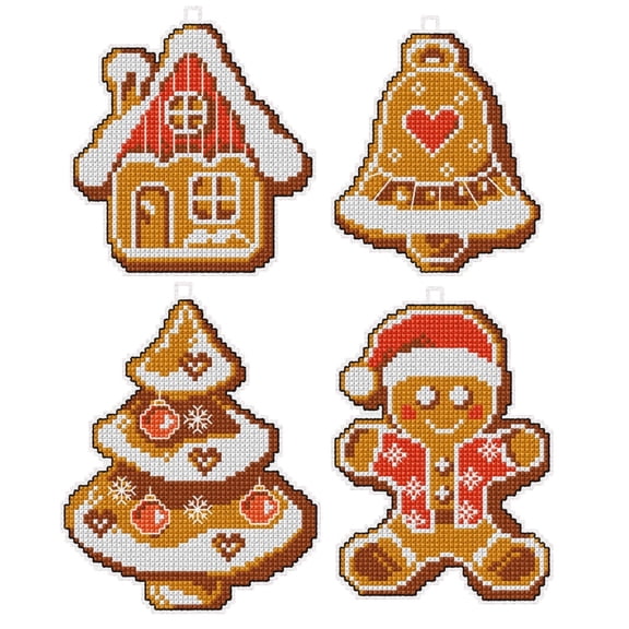 Counted cross stitch kit with plastic canvas "Christmas gingerbreads" set of 4 designs 7662