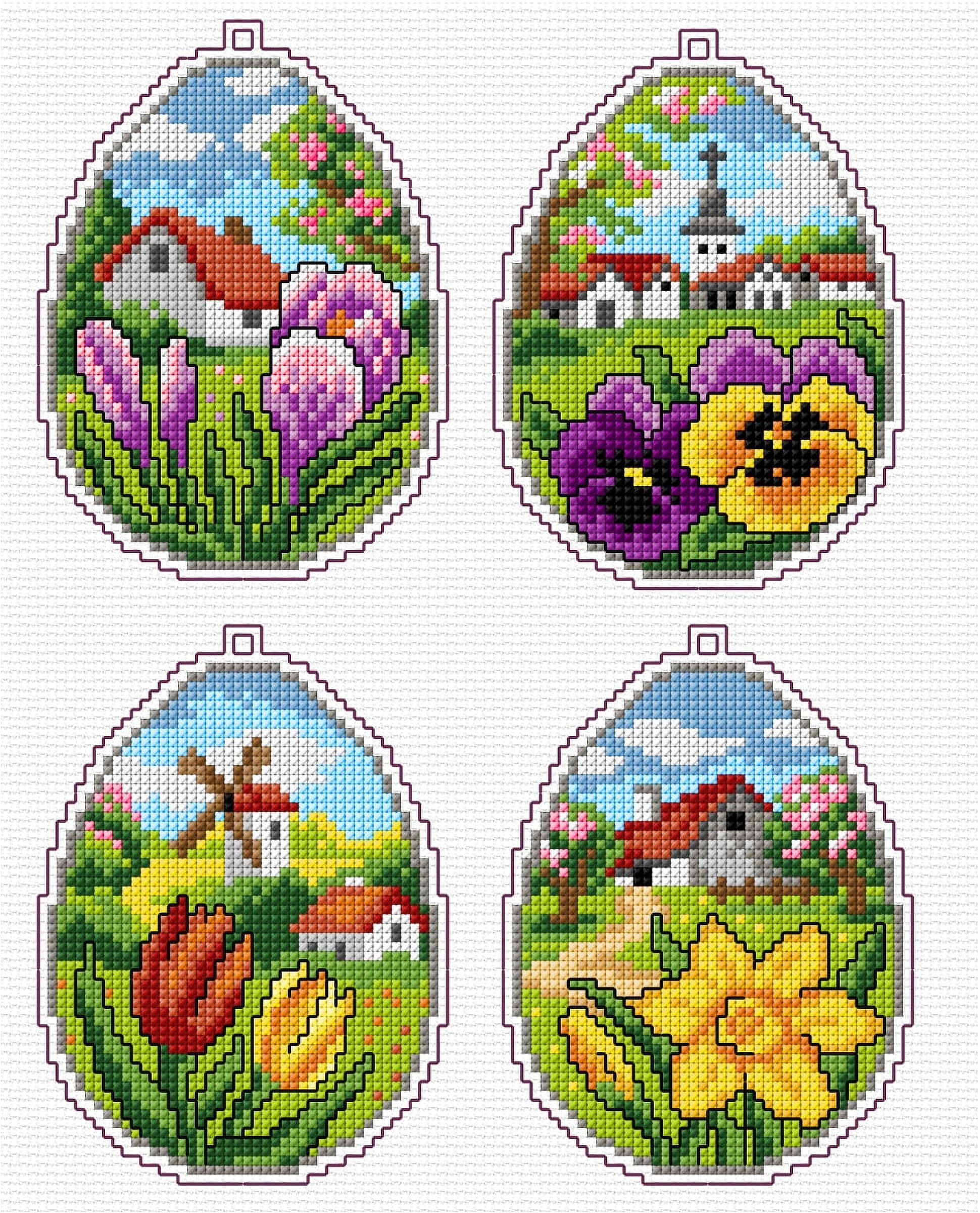 Counted cross stitch kit with plastic canvas "Easter eggs" set of 4