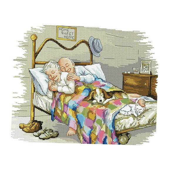 Counted stitch set- Stitch Pattern The Old Married Couple with 14CT Pre-Printed Fabric,-Stitch Hand Embroidery Art Crafts Sewing