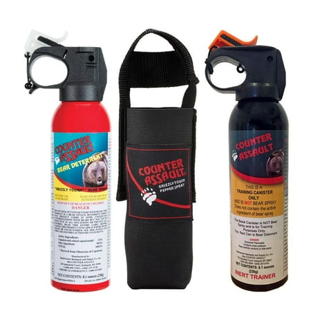 Counter Assault Bear Spray with Inert Training Canister - Bears, Mountain Lions, Coyotes - Long-Range 32ft Distance - Pepper Spray Safety Gear for Hiking & Camping Protection - 2% Capsaicin - 8.1 oz
