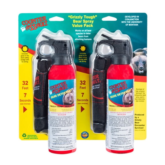 Counter Assault Bear Spray with Holster - Bears, Mountain Lions, Coyotes - Long-Range 32ft Distance - Pepper Spray Safety Gear for Hiking & Camping Protection - 2% Capsaicin - 8.1 oz (2 Pack)