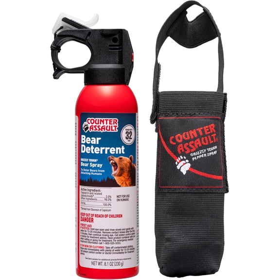 Counter Assault Bear Spray with Holster - Bears, Mountain Lions, Coyotes - Long-Range 32ft Distance - Pepper Spray Safety Gear for Hiking & Camping Protection - 2% Capsaicin - 8.1 oz