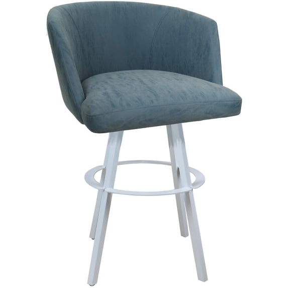 Counter Bar Stool Swivel Metal 26" Seat - Joey - Topaz Blue Vinyl - White