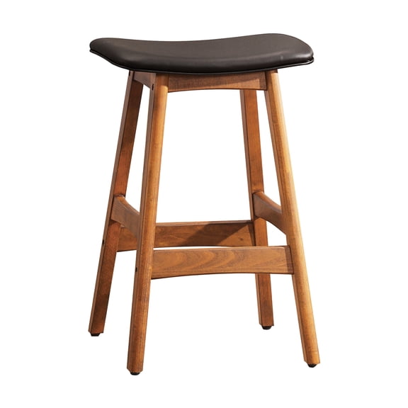 Counter Bar Stools | Mid - Century Aesthetic for Kitchen Use | Solid Wood & Faux Leather Seat | Supports 250lbs