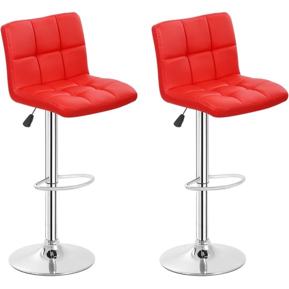Counter Bar Stools Set of 2 Modern PU Leather Height Adjustable Swivel Barstool Hydraulic Island Bar Stools Armless Kitchen Counter Bar Chairs with Back and Footrest, Red