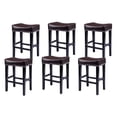 thumbnail image 1 of Counter Height 26" Bar Stools Barrel Seat with Wood Legs Pu Leather Backless Kitchen Island Chair with Thick Cushion for Kitchen Island Coffee(Brown,Set of 6), 1 of 8
