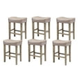thumbnail image 1 of Counter Height 26" Bar Stools Barrel Seat with Wood Legs Pu Leather Backless Kitchen Island Chair with Thick Cushion for Kitchen Island Coffee(Gray,Set of 6), 1 of 8