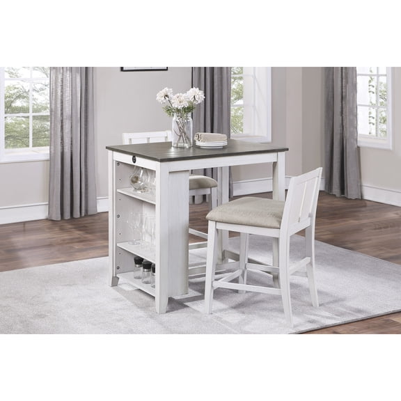 Counter Height 3-piece Set with Table Shelf & USB Ports / 2-seater for Dining