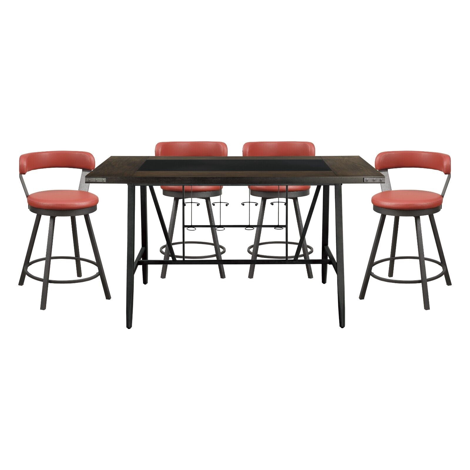 Center Height Insert Counter Height 5pc Set Table w/ Wine Rack Glass Insert Top 4x Swivel ...