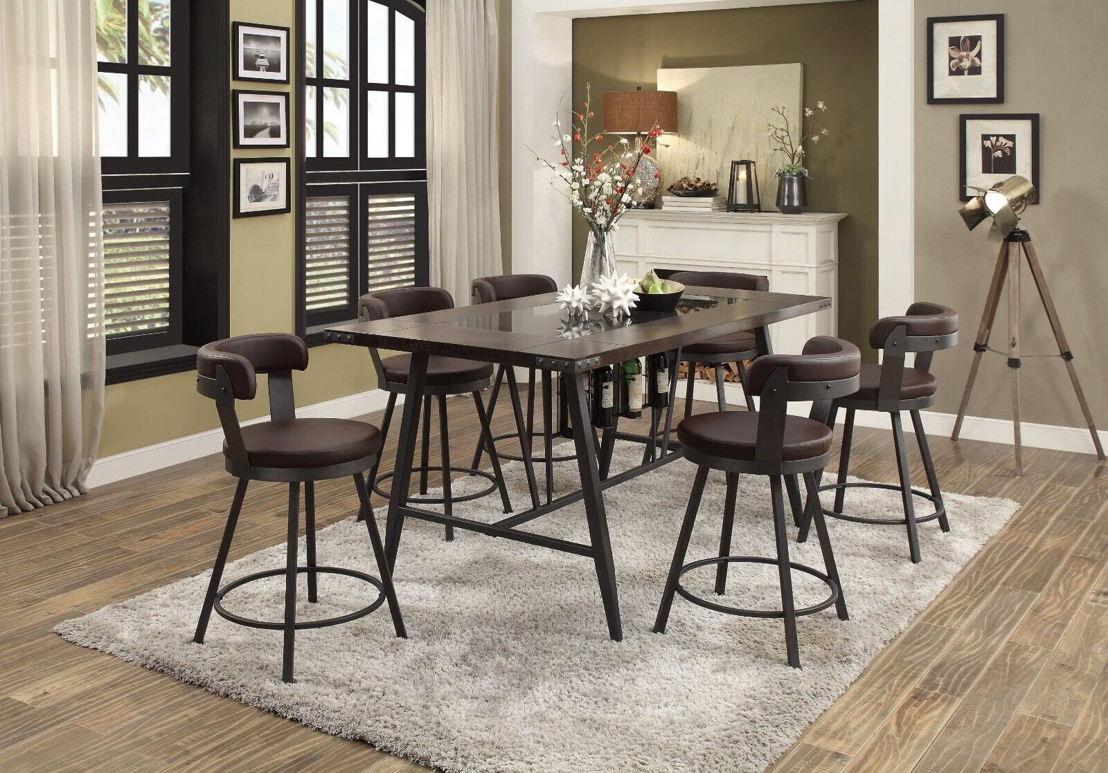 Center Height Insert Counter Height 7pc Set Table w/ Wine Rack Glass Insert Top 6x Swivel ...