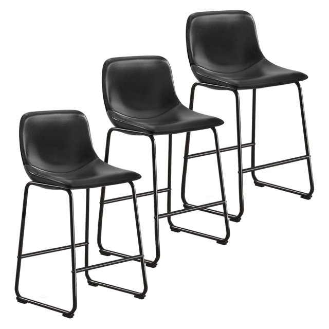 Counter Height Bar Chairs Set of 3, Black Modern Counter Stools with
