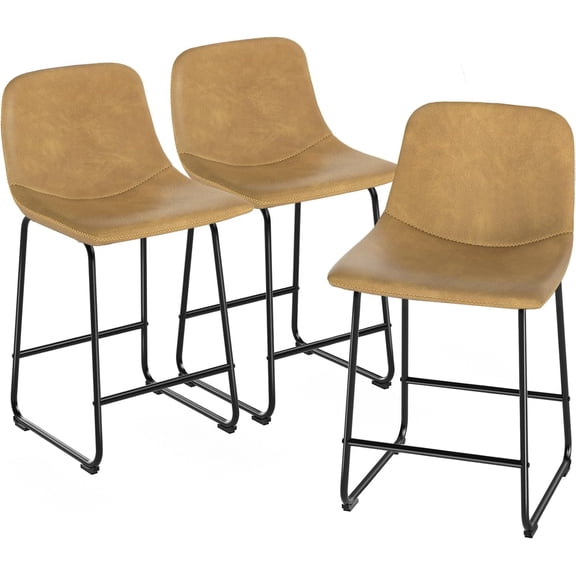 Counter Height Bar Chairs Set of 3, Yellow Modern Counter Stools with Back & Metal Legs, Armless Dining Chairs for Kitchen Island Coffee Shop