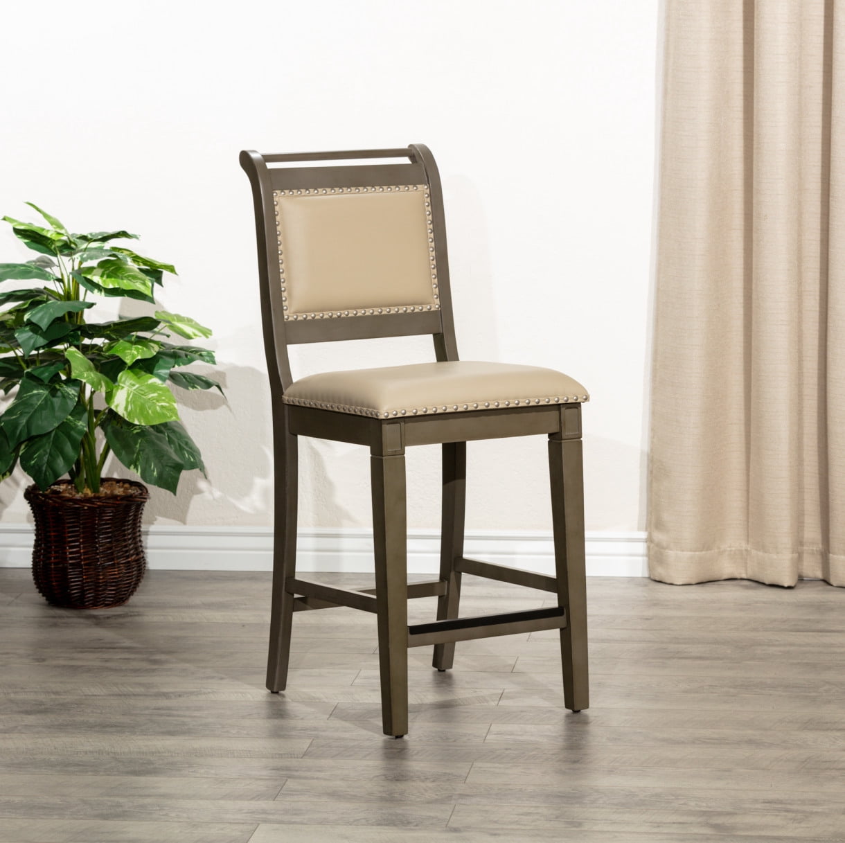 Counter Height Bar Stool, Farmhouse 24” Solid Wood High Dining Chair ...