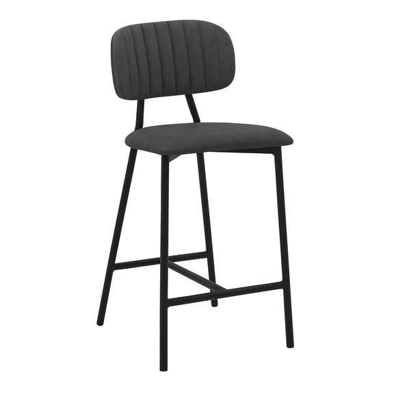 Counter Height Bar Stool In Gray Faux Leather, Comfortable Sitting, Metal Legs, Fashionable Design Leather Stool, 26" Tall, Seating Experience, Frame