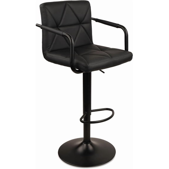 Counter Height Bar Stool PU Leather Adjustable Barstools with Armrest, Backrest and Footrest, Comfortable Tall Stools for Kitchen Island Home Bar, Black