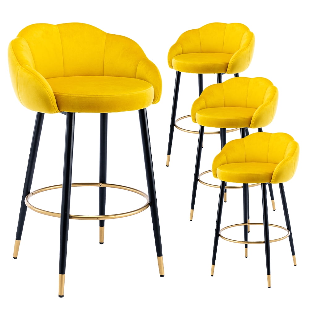 Counter Height Bar Stool Set of 4, Modern Velvet Bar Stools, Velvet Counter Height Stools