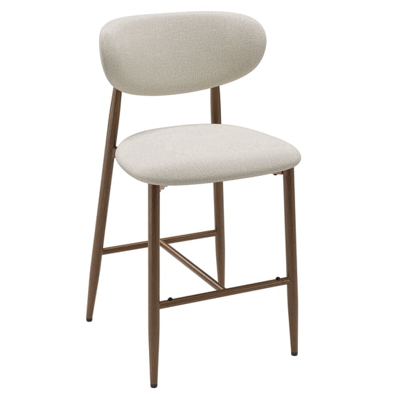 AFO Counter Height Bar Stool, Modern Upholstered Kitchen Island Chairs with Back, Wood Grain Metal Legs, Beige