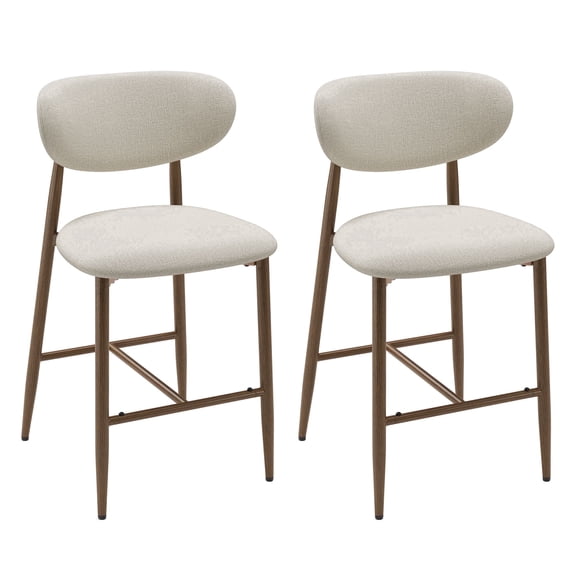 Counter Height Bar Stool Set of 2,25" Fabric Upholstered with Cross Support Metal Frame for Kitchen Island, Home Use, Beige