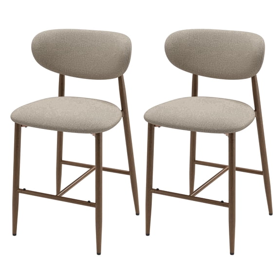Counter Height Bar Stool Set of 2,25" Fabric Upholstered with Cross Support Metal Frame for Kitchen Island, Home Use, Camel