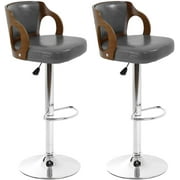 BestOffice Modern Bar Stool Set Of 2 Beech Barstools Height Adjustable Counter Stools PU Leather For Home Kitchen Dining Room Stools,Gray