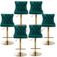 thumbnail image 1 of Counter Height Bar Stools from 25-33 Inch, Swivel Barstools with High Back, Button Tufted and Nailheads Trim, Velvet Upholstered Bar Chairs for Dining Room (Green with Gold Base,Set of 6), 1 of 10