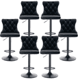 thumbnail image 1 of Counter Height Bar Stools from 25-33 Inch, Swivel Barstools with High Back, Button Tufted and Nailheads Trim, Velvet Upholstered Bar Chairs for Kitchen Dining Room (Black with Black Base,Set of 6), 1 of 9